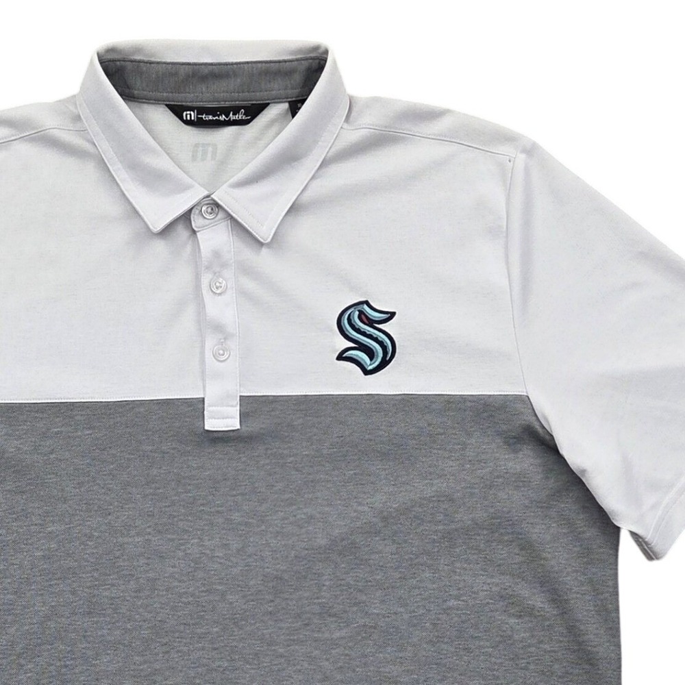 TravisMathew NHL Seattle Kraken Polo Shirt Gray White Colorblock Golf Mens XL‎